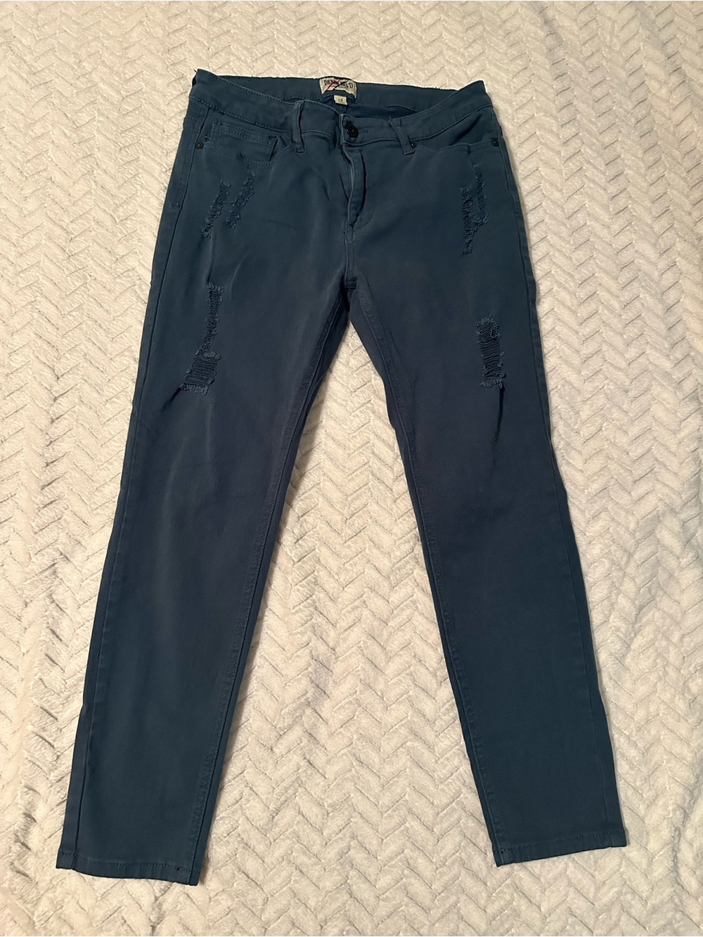 Denim BLVD Women’s Dark Teal Distressed Skinny Jeans Size 13